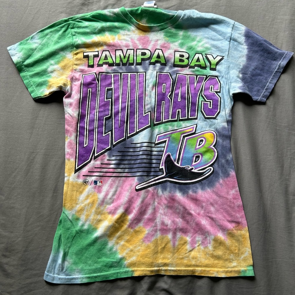 Men's Tampa Bay Rays '47 White Vortex Vintage Tubular Tie-Dye T-Shirt